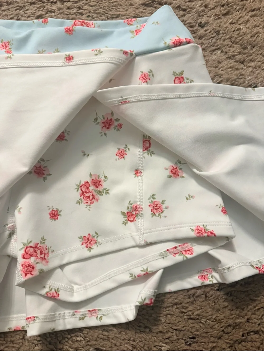 NWT White Floral Athletic Skort with Light Blue Waistband